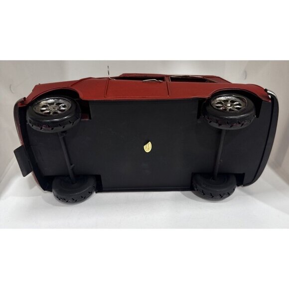 Vtg Classic Red Mini Cooper Retro Tin Model Car w British Flag Roof 11” X 5” - Picture 7 of 7